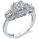 14k White Gold Asscher Cut Three Stone Engagement Ring