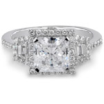 14k White Gold Emerald Cut Three Stone Diamond Engagement Ring