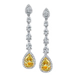 18k White and Yellow Gold Fancy Yellow Pear Shaped Diamond Earrings