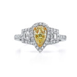 18k White and Yellow Gold Fancy Yellow Pear Shaped Diamond Ring