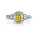 18k White and Yellow Gold Fancy Yellow Cushion Split Shank Diamond Ring