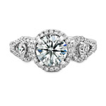 18k White Gold Halo Diamond Engagement Ring with Side Stones