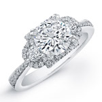 18k White Gold Halo Three Stone Diamond Semi Engagement Ring