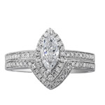 14k White Gold Marquise Halo Diamond Semi Mount Ring Bridal Set