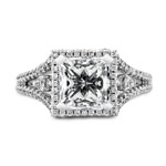 18k White Gold Diamond Halo Split Shank Engagement Ring