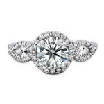 18k White Gold Three Stone Halo Diamond Bridal Ring Set