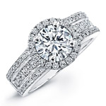 18k White Gold Princess Cut Diamond Halo Engagement Ring