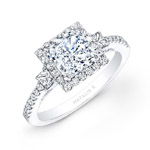 14k White Gold Square Halo Princess Cut Diamond Engagement Ring