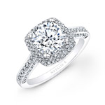 14k White Gold Pave Halo Diamond Engagement Ring