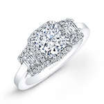 14k White Gold Diamond Engagement Ring with Trapezoid Side Stones