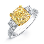 18k White and Yellow Gold Cushion Fancy Yellow Diamond Engagement Ring