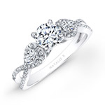 14k White Gold White Diamond Twisted Shank Engagement Ring with Pear Shaped Side Stones