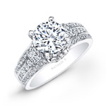 14k White Gold Three Row White Diamond Engagement Ring
