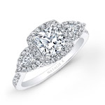 14k White Gold Halo Diamond Engagement Ring with Pear Shaped Side Stones