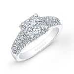 14k White Gold Square Halo Three Row Diamond Engagement Ring