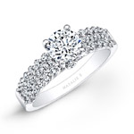 14k White Gold Prong and Bezel Set Three Row White Diamond Engagement Ring