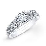 18k White Gold Pave Bezel Set White Diamond Engagement Ring