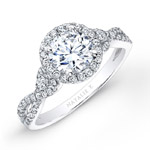 18k White Gold Halo Diamond Engagement Ring with Pear Shaped Side Stones