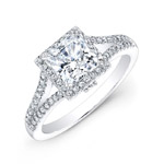 18k White Gold Split Shank Princess Cut Halo Diamond Engagement Ring