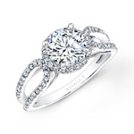 14k White Gold Split Shank Halo Diamond Engagement Ring