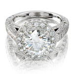 14k White Gold Pave Set Diamond Halo Engagement Semi Mount Ring